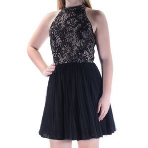 XSCAPE Black Pleated Skirt With Lace Halter Top Evening Cocktail Dress Sz 10 📦